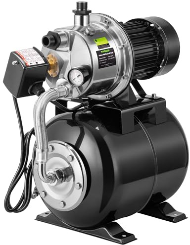 VIVOSUN 1.6 HP Shallow Well Pump with Pressure Tank, NSF Certified, 1320 GPH, Stainless Steel, Automatic Water Booster Jet Pump with Two Adapters for Home, Garden, Lawn