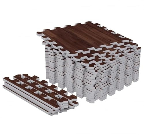 GORILLA SPORTS® Tapis Mousse - 18 Pièces et Bords, 30x30 cm, Antidérapant, EVA, Bois Foncé - Dalles Mousse, Tapis Protection Sol, Dalle Sport, Accessoires pour Fitness et Musculation
