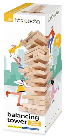 Igroteco® Tour d’Équilibre en Bois – 54 Pièces – Jeu d’Adresse Classique pour Enfants et Famille – Bois Naturel des Carpates – Jouet Éducatif dès 3 Ans