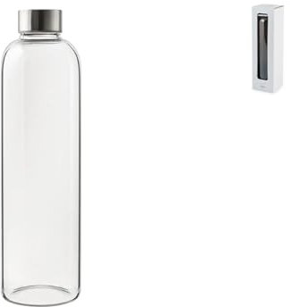 Generico Bottiglia in vetro borosilicato trasparente con tappo in acciaio inox lt 1,0