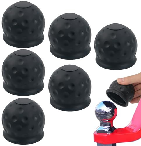 6 Pcs Tow Bar Cover,Universal Trailer Hitch Ball Cover 50mm, Rubber Towing Bar Ball Cap Abrasion-Resistant, Ball Head Cover Towing Hitch Soft, Tow Hitch Cover for Towing Trailer, Caravan Truck, Car