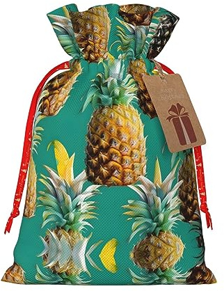 HJLUUFT Jutebeutel mit tropischem Ananas-Motiv, Hawaii-Druck, Weihnachtsgeschenktasche mit Kordelzug und Geschenkanhänger, Hochzeit, Weihnachten, Partygeschenk