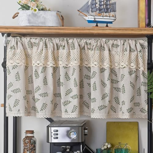 Generico Tende a Vela e da Bistrot, W145*H94cm, Multifunzionali, Tenda per Finestra, Tenda Corta, Cotone e Lino, Stile Country, Blackout, per Cucina