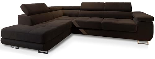 Masseno Ecksofa Selva L-S mit Schlaffunktion L-Form, Glamour Sofa mit Bettkasten, Wohnzimmersofa, Couch, Soffa, Bettsofa, Couchgarnitur - Braun, Monolith 29