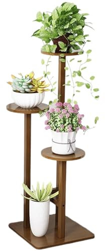 Soporte para plantas de bambú de 3 niveles para interiores y exteriores, esquina, sala de estar, balcón, jardín, patio, soporte alto de color nogal para múltiples plantas