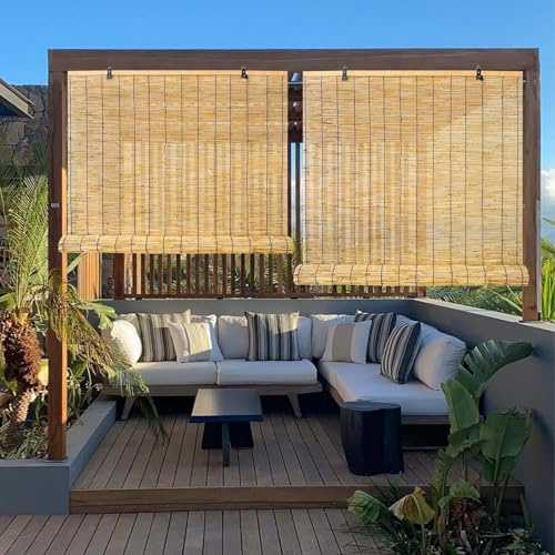 Sonnenschutz Schilfrollos 40 50 60 70 80 90 100 110 120 130 140 150 160 170 180cm Atmungsaktiver Raffrollo Mit Tunnelzug Anpassbar Bambusrollo Rollläden Sichtschutz Balkon Dekoration Einfache Montage(