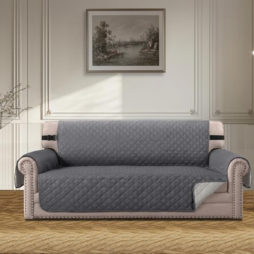 BellaHills Sofabezug 3 Sitzer (172CM), Couch Überzug Haustier Katze Hunde, Sofaschoner rutschfest, Universal Couchüberzug Waschbar, Sofa Covers Mit Armlehnen, Grau