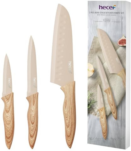 hecef Coltelli da Cucina 3 Pezzi, Acciaio Inox, Impugnatura Soft-Touch – Set Coltello Santoku, Multiuso e Spelucchino, Ultra Affilati, Professionali, Facili da Pulire