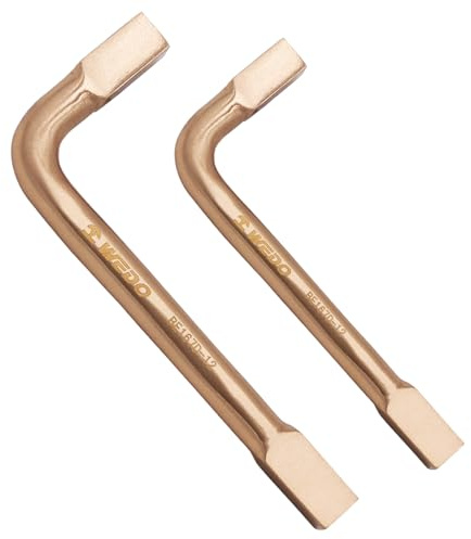 WEDO Juego de 2 llaves de cabeza cuadrada sin chispas, 8 mm + 10 mm, llave cuadrada métrica sin chispas, llave de seguridad en forma de L, cobre berilio, no magnética, certificado BAM & FM, forjado de