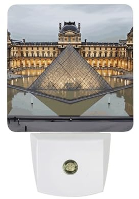 FZMVSLH LED Night Light Louvre Museum in Paris Night Lights Plug Into Wall Soft Light Automatic Night Lights with Auto Light Sensor Bright Lamp for Bedroom Bathroom Hallway Decor