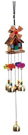 Windmill Cottage Wind Chime - Rust-Resistant Metal & Eco-Friendly Wood, Hanging Wind Sculptur Spinner, Balcony/Garden Decor, Indoor Outdoor Wind Catchers Crafts Ornaments Gifts