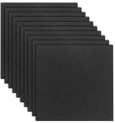 mymai Teppichfliesen Selbstklebende 30x30cm, 10 Stück Set, 0.9m² Strapazierfähige Filzfliesen mit hochwertigem Schlingenflor für Wohnung, Büro, Gewerbe, antistatisch mit Rückendeckung (Schwarz)