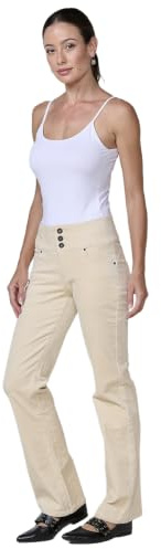 Koroshi Pantalón Largo Pana elástica 5 Bolsillos Corset Boot Cut Tiro Alto Mujer, de Color Blanco/White, Talla 34
