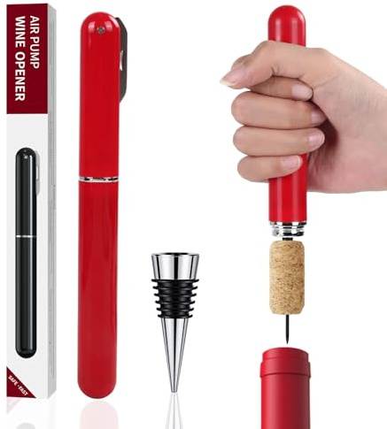 Tycoonest Set de Tire Bouchon Pompe à Air, Ouvre-Bouteille à Pression d'air avec Coupe-Capsule et Bouchon Bouteille Vin Réutilisables, Décapsuleur de Vin Portable pour Voyage, Fête, Mariage