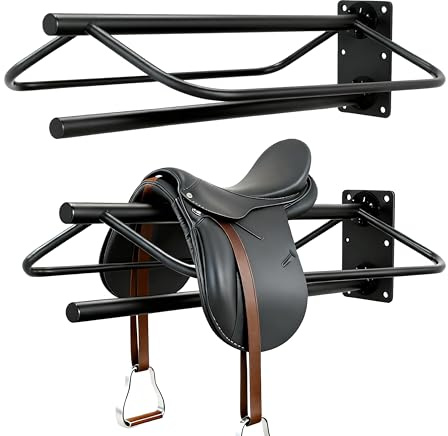 Hongshifu Heavy Duty Saddle Rack Wall Mount, Metal Horse Saddle Rack Stand with Pad Bar, Saddle Stands for Western Style Saddles, Horse Blanket Rack Hanging for Tack Rooms and Trailers (One Bar-2PCS)