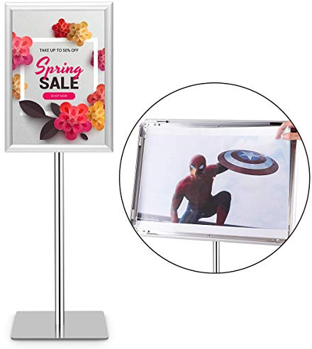 GOPLUS Infoständer Präsentationsständer, Kundenstopper höhenverstellbar & drehbar, Informationsständer DIN A3/A4, Werbeständer mit PVC-Abdeckung, für Hoch- & Querformat (2pcs, A3,Silber)