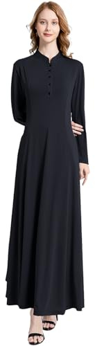 Awinclo Muslim Dress for Women Robe Maxi Dress Casual Long Sleeve Solid Ruffle Long Dresses