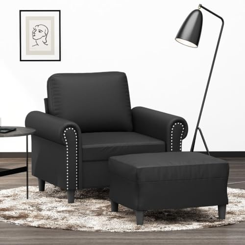 Yisssmeng Sessel mit Hocker Schwarz 92x77x80 cm Kunstleder mit Bequemer Polsterung Modernes Design für Wohnzimmer Schlafsessel Ecksofa und Büro