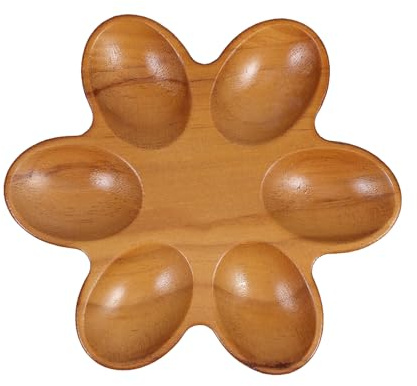 Veemoon Vassoio Portauova in Legno per 6 Uova Separatore, Design a Fiore a Sei Petali, Vassoio per Frigorifero e Tavola, Colore Naturale Marrone, Versatile per Esposizione e Stoccaggio