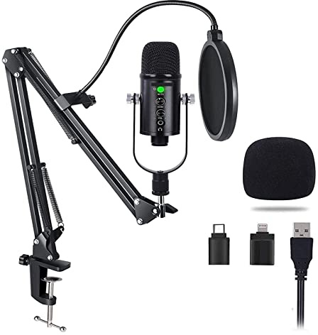 ZZABCDEGH Microfono a condensatore per PC Kit microfono a condensatore USB con supporto for braccio for PC, telefono, karaoke, registrazione su YouTube, podcast