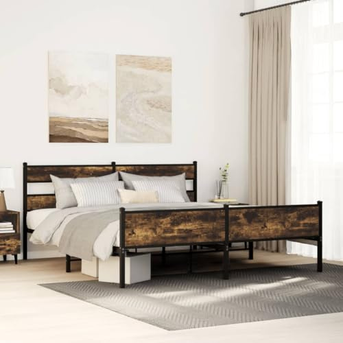 RCODSSK Struttura per letto in metallo, per affumicatura, 193 x 203 cm, con vano portaoggetti, struttura stabile in metallo senza materasso con rete a doghe