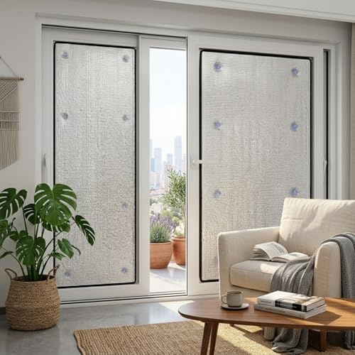 Thermische Aluminium Sonnenschutzfolie Mit Saugnapf, Fensterfolie UV Schutz Sonnenschutz Folie Fenster Isolierfolie Wärmeschutzfolie Blickdicht Spiegelfolie Fenster Sichtschutz(70x190cm)