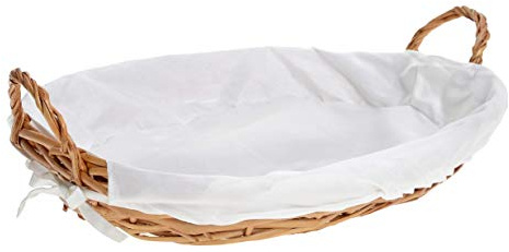 HERSIG - Bandeja Mimbre Natural | Cesta Mimbre Ovalada con Forro y Asas - 45 x 33 x 7 cm