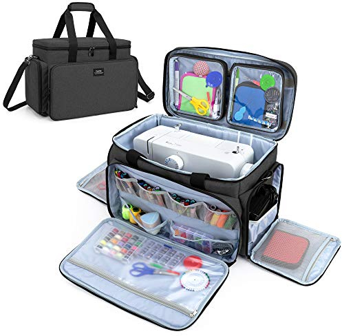 CURMIO Nähmaschinentasche, Tragetasche für Nähmaschinen, Nähmaschine Tasche ist kompatibel mit den meisten Standardnähmaschinen und Zubehör (Leere Tasche), Schwarz