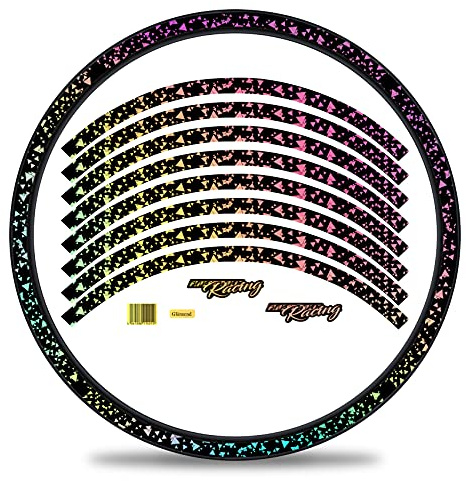 16-teiliges Set Felgenrandaufkleber Sticker für Fahrrad Felgen im Delta Design Komplett Set für 27 29 für Rennrad Mountainbike MTB Laufrad RX028 (Hologramm Silber, Glanz)