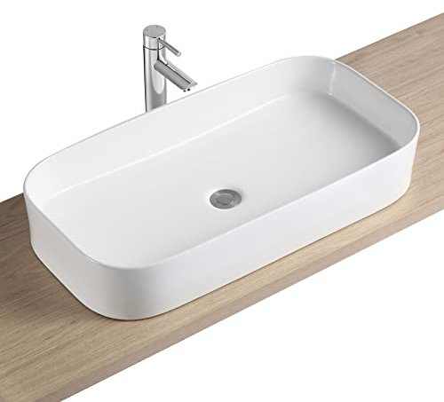 MOB-IN Vasque à Poser Rectangle en céramique Blanche 75x39cm