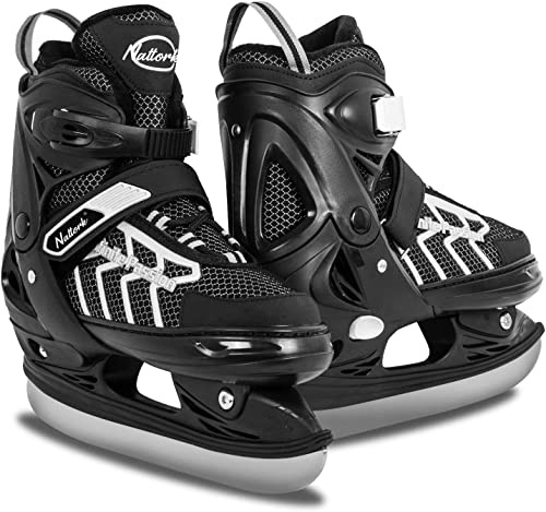 Nattork Adjustable Kids Ice Skate for Boys Girls Adult, Soft Padding and Reinforced Ankle Support Ice Hockey Skates（Gray, S）