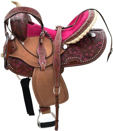 Westernsattel für Kinder, Jugendliche, Erwachsene, Leder, passendes Halfter und Brusthalsband, Zügel, Rosa, 30,5 cm, 33 cm, 35,6 cm, 38,1 cm, 40,6 cm, 43,2 cm, 45,7 cm (Sitzfläche 45,7 cm)