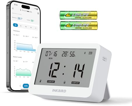 Inkbird Thermomètre Hygromètre Bluetooth, ITH-21-B Moniteur de Température et d'Humidité avec Contrôle APP, Exportation de Données pour Maison,Bureau,Cave à vin,Mini Serre