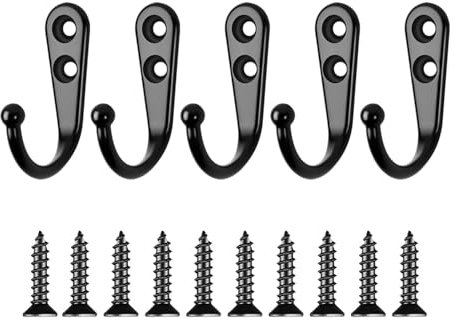 FuzlPnag 5 pièces Noir Crochets Muraux, Patère Porte Manteau Murale, Rétro Crochet de Manteau avec Visser (Noir)