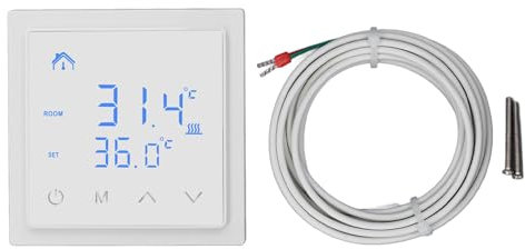 Electric Smart Thermostat, 16A Room Temperature Controller LED Display Underfloor Heating Thermostats for Home Heating Setup Floor Heating (White)