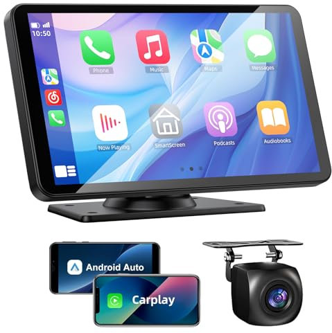 VUKARUAL Wireless Carplay and Android Auto Screen for Car, 7 HD Portable Touch Screen Car Stereo with Bluetooth, Backup Camera, Navigation, Mirror Link for All Vehicles