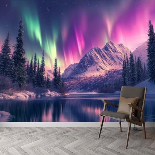 Generic Natural Scenery Aurora Borealis Photo Murals, Landscape Photography Wall Mural, 300 x 210 cm (W x H) Wallpaper Mural for Living Room, Bedroom, Children's Room, Corridor