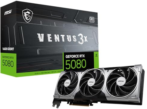MSI GeForce RTX 5080 16G Ventus 3X OC — 16GB GDDR7 (30Gbps/256-bit), PCIe 5, Boost: 2640 MHz, HDMI 2.1b, DisplayPort 2.1b