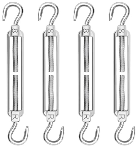 Tensores de Acero Inoxidable, 4 Piezas M8 Tensor Cable Cuerda Tendedero de Alta Resistencia, Ajustable Tensor Gancho y Gancho, Tensor Alambre para Toldos Rope y Tendederos
