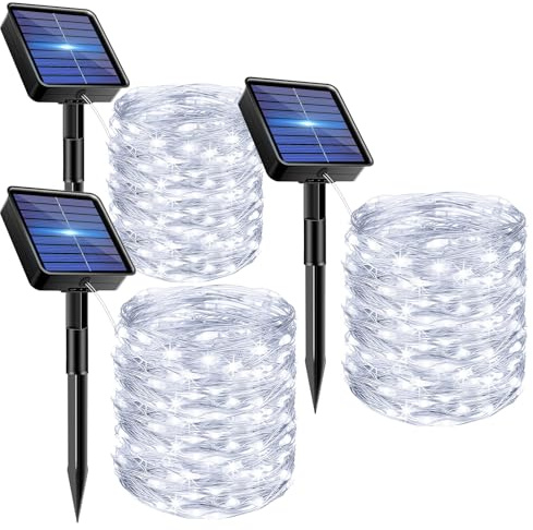 bitjam 3 Pacchi Luci Solari Esterno, 15M 150 LED Catena Luminosa Esterno Solare Impermeabili, 8 Modalità Filo di Rame Lucine Energia Solare da Giardino Decorative per Matrimonio Albero Natale Patio
