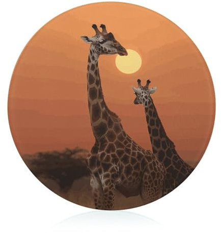 Portable Tempered Glass Cutting Board, Round 7.9 Inch - Easy to Clean & Scratch-Resistant Chopping Mat Giraffe at Sunset Chopping Board for Kitchen, Office, Travel