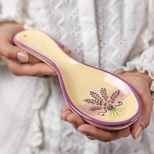 City to Cottage Lavender Pattern Ceramic Kitchen Utensil Holder/Spoon Rest