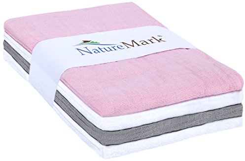 NatureMark® 4er Pack Mulltücher | Mullwindeln | Stoffwindeln | Spucktücher ca. 70x70 cm, 100% Baumwolle, Musselin, versch. FARBKOMBIS, schadstoffgeprüft Öko-Tex, PREMIUM QUALITÄT