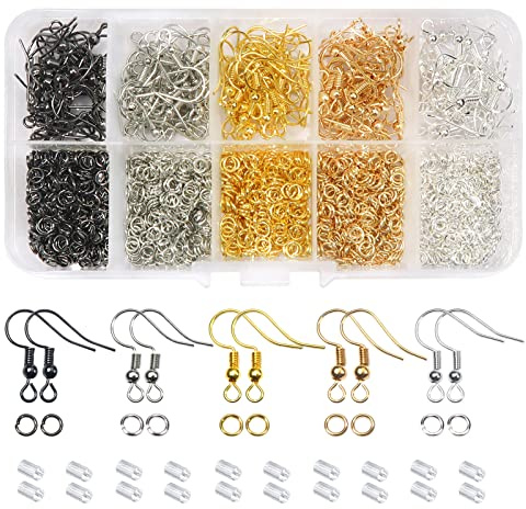 TOAOB 1150 Piezas Ganchos para Pendientes y Anillos de Salto Abiertos 5 Colores y 200 Tuercas de Pendientes para Bricolaje Joyería Hace Aretes