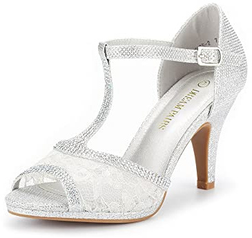 DREAM PAIRS Women's Amore Fashion Stilettos Kitten Heels Wedding Shoes for Bride AMORE_2,Size 6.5,Silver,AMORE_2