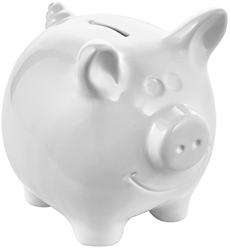 großes Keramik Sparschwein weiß I Wiederverwendbare Sparbüchse für Urlaub, Hochzeit, Auto, Haus, Kinder I Geschenk zur Taufe, Geburt, Geburtstag I Moderne Spardose, Dekoration (14 x 12 cm)