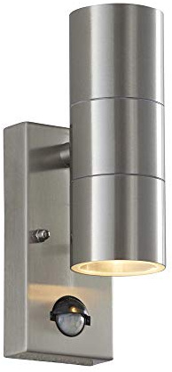 National Lighting Fern Modern Stainless Steel Up/Down Outdoor Garden Security Weatherproof Wall Light with PIR Motion Sensor Detector IP44 Rated