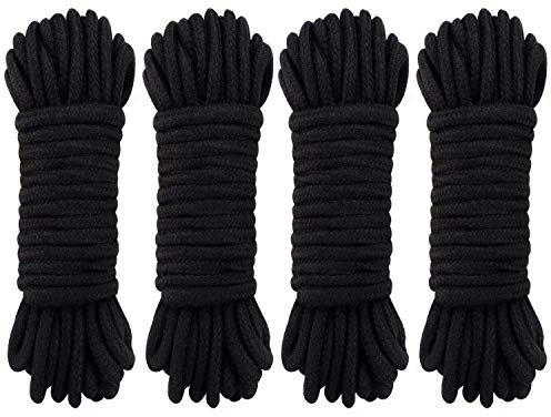 GiantGo 4 rotoli di corda di cotone morbido da 5 m, corda intrecciata in morbido cotone intrecciato, corda intrecciata multifunzionale, spessa in cotone, corda intrecciata resistente, nero