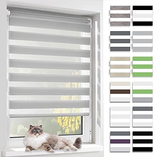 BelleMax Doppelrollo Klemmfix ohne Bohren & mit Bohren, Grau 85x200cm(BxH), Duo Rollo, Sonnenschutz lichtdurchlässig Blickdicht, Klemmrollo Fensterrollo, Rollos für Fenster und Tür