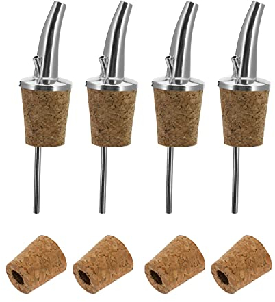 Westmark 437022E3 Classic Gastro Lot de 4 becs verseurs d'huile et 4 bouchons de rechange, extra courts, en métal/laiton, sans nickel, bouchon naturel, argenté
